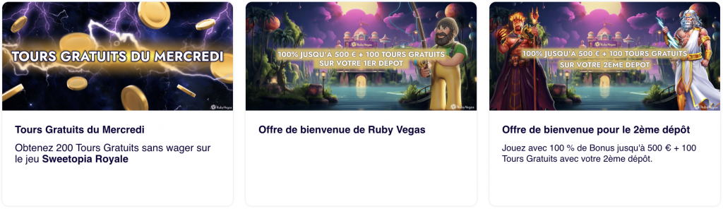 Bonus et promotions Ruby Vegas Casino